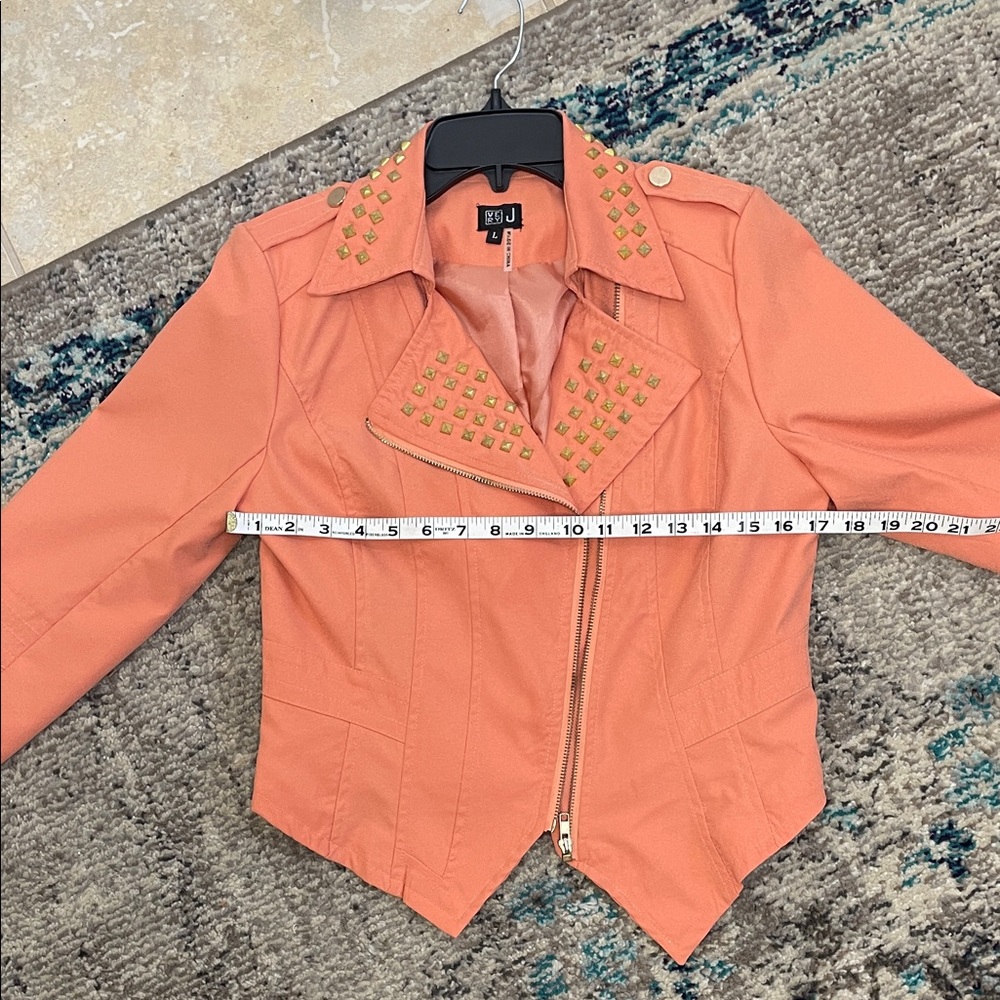 Gold Studded peach moto Jacket - Picture 7 of 17